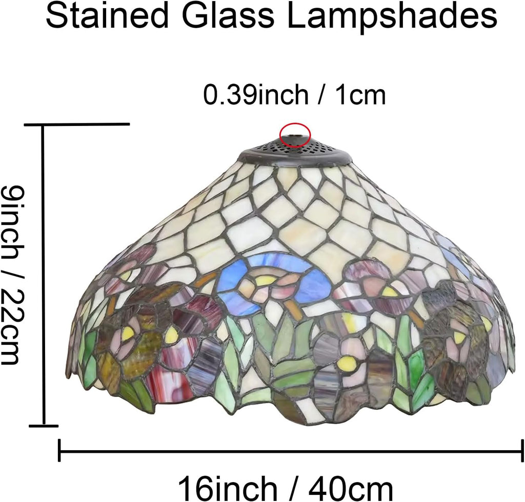 Rose Table Lamp Shade Replacement Only 16X9 Inch Tiffany Style Stained Glass Cream Amber Lampshades, Vintage Pastoral Romance Light Cover for Desk Light Floor Lamp Pendant Ceiling Lamp,A2