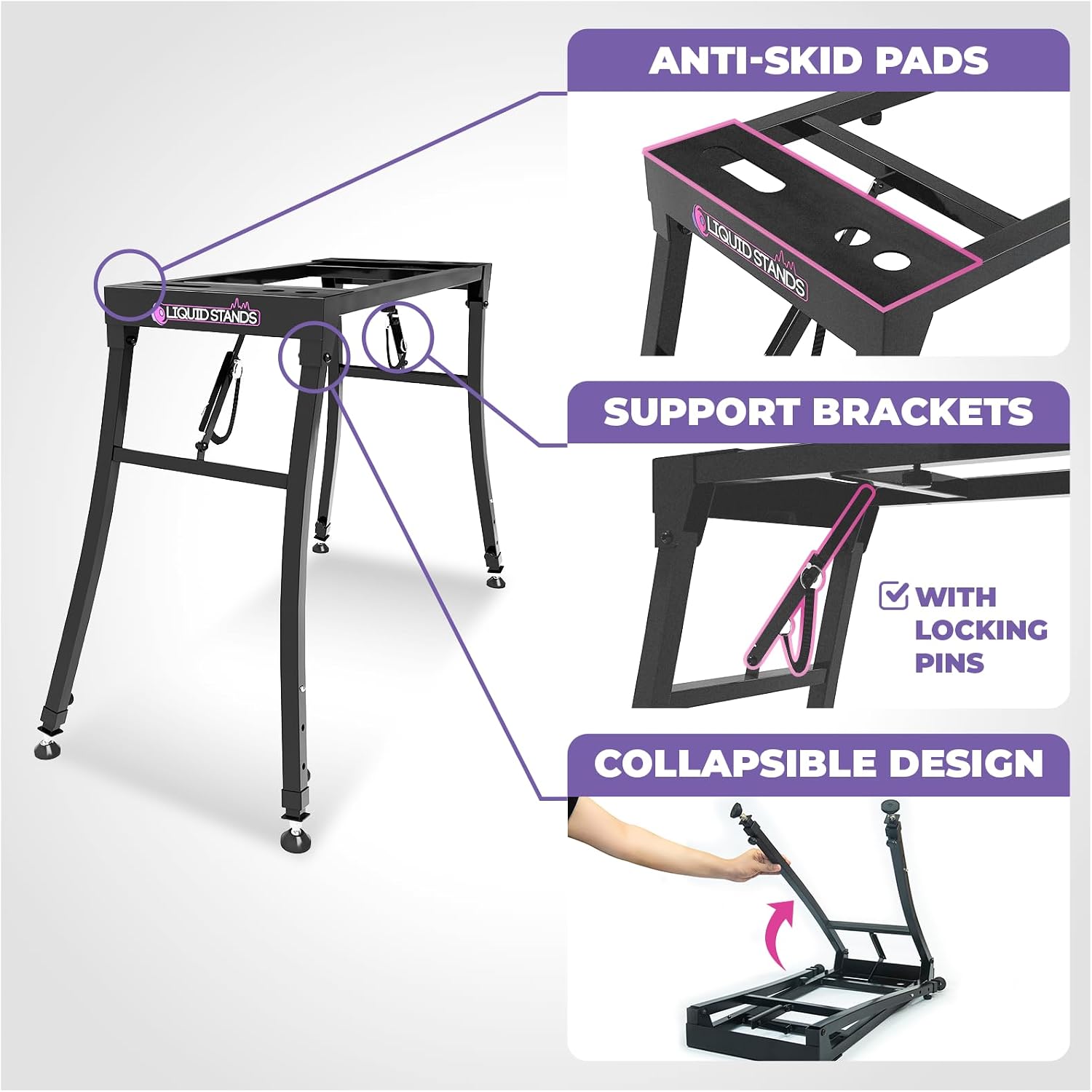 Liquid Stands Collapsible Piano Keyboard Stand and Piano Bench Stool - Adjustable and Portable Heavy Duty Music Stand for Kids & Adults - Fits 54-88 Key Electric Digital Keyboard Piano Stand and Seat