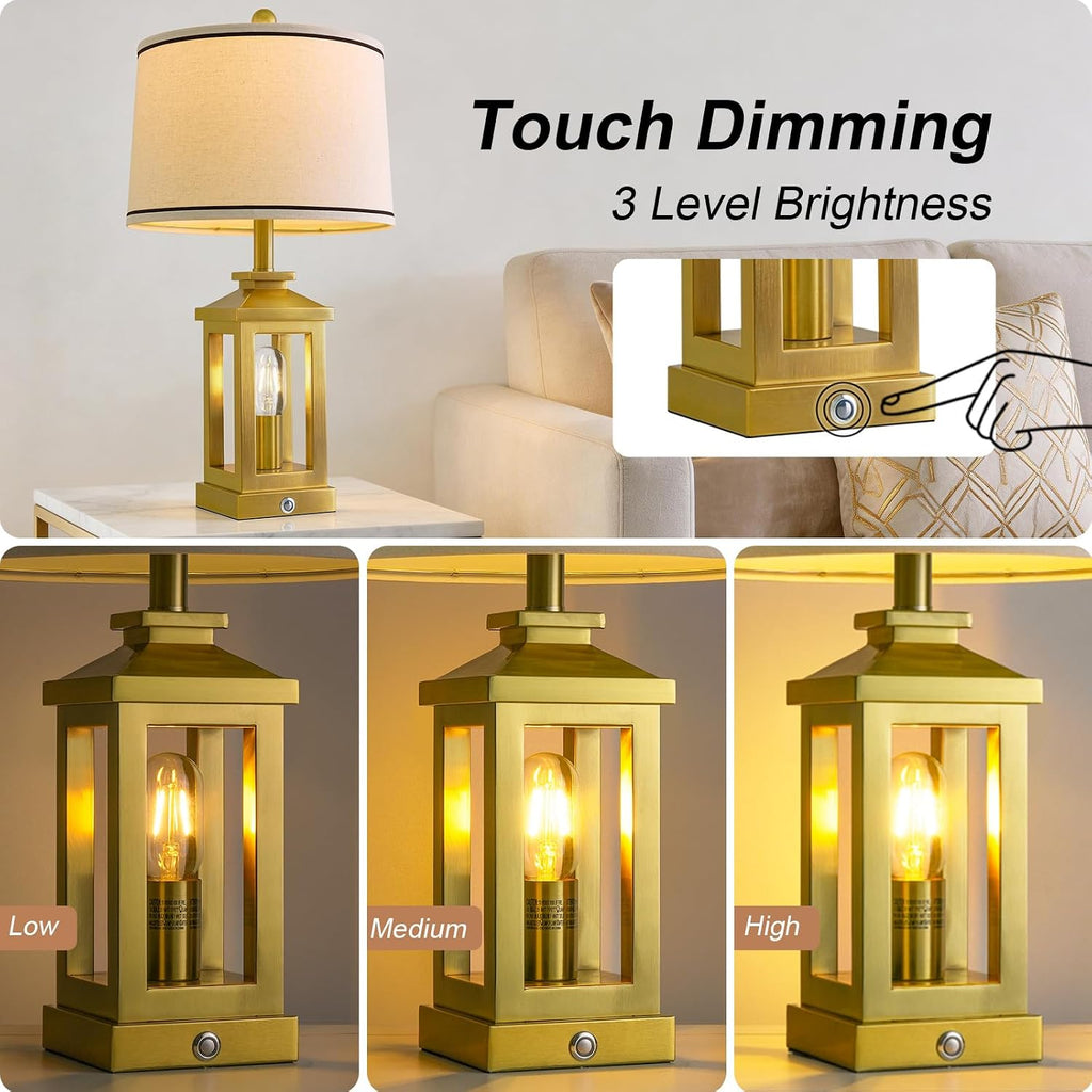 G-SAFAVA 24' Table Lamps for Living Room Bedroom Modern Gold Bedside Lamps Set of 2 Nightstand Lamps for Night Stands 3 Way Dimmable Touch Lamp with USB C+A Ports and 2 Light Sources, 4 Bulbs Includes