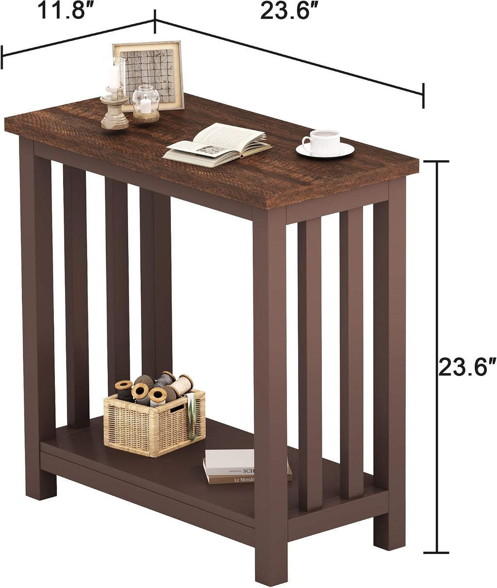 ChooChoo Mission End Tables Set of 2, Narrow Side Tables for Small Spaces, Night Stands with Storage Shelf for Living Room and Bedroom, Espresso