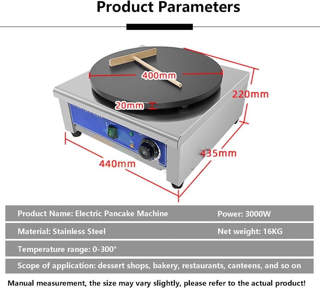Electric Pancake Maker Griddle w/Heating Indicator Lights 3000W for Commercial and Home Use, Electric Frying Pan Pizza Machine for Family Gatherings, Stainless Steel (Single-head)