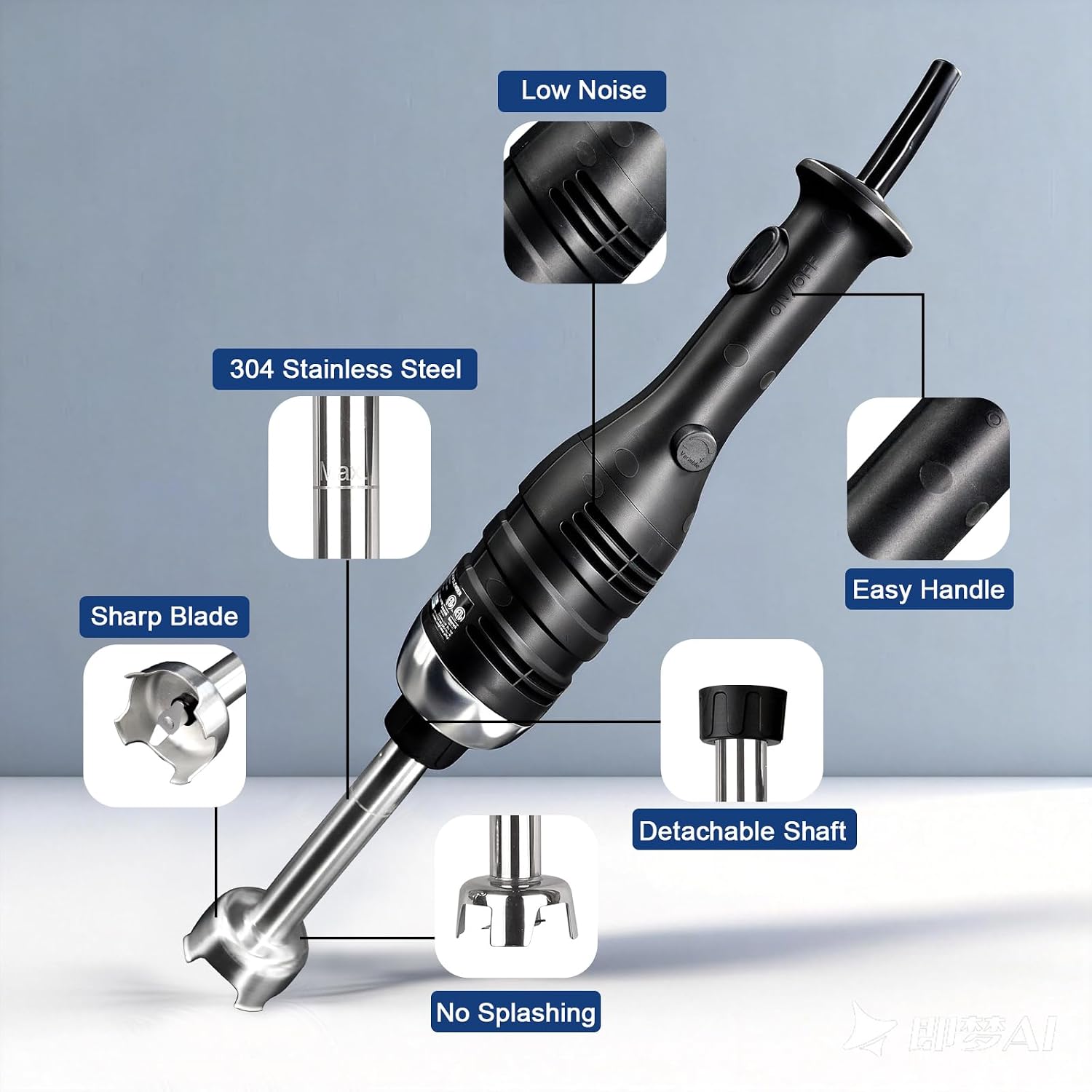 VONCI 280W Commercial Immersion Blender, Light Duty Hand Blender with Variable Speed 6000-20000RPM, Handheld Stick Mixer with 9.5' Detachable Shaft, Professional Blender for Restaurant Kitchen.