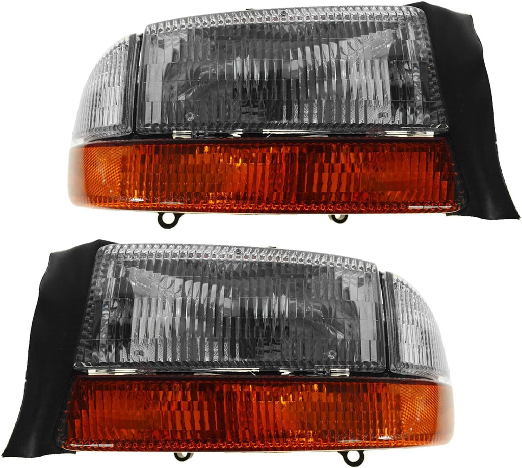 TRQ 2 Piece Headlight Assembly Set Driver & Passenger Side Compatible with Dodge Dakota 1997-2004 Durango 1998-2003 CH2502122 CH2503122 5055110AF 5055110AH 55055110AI 55055111AG 55055111AH 55055111AI