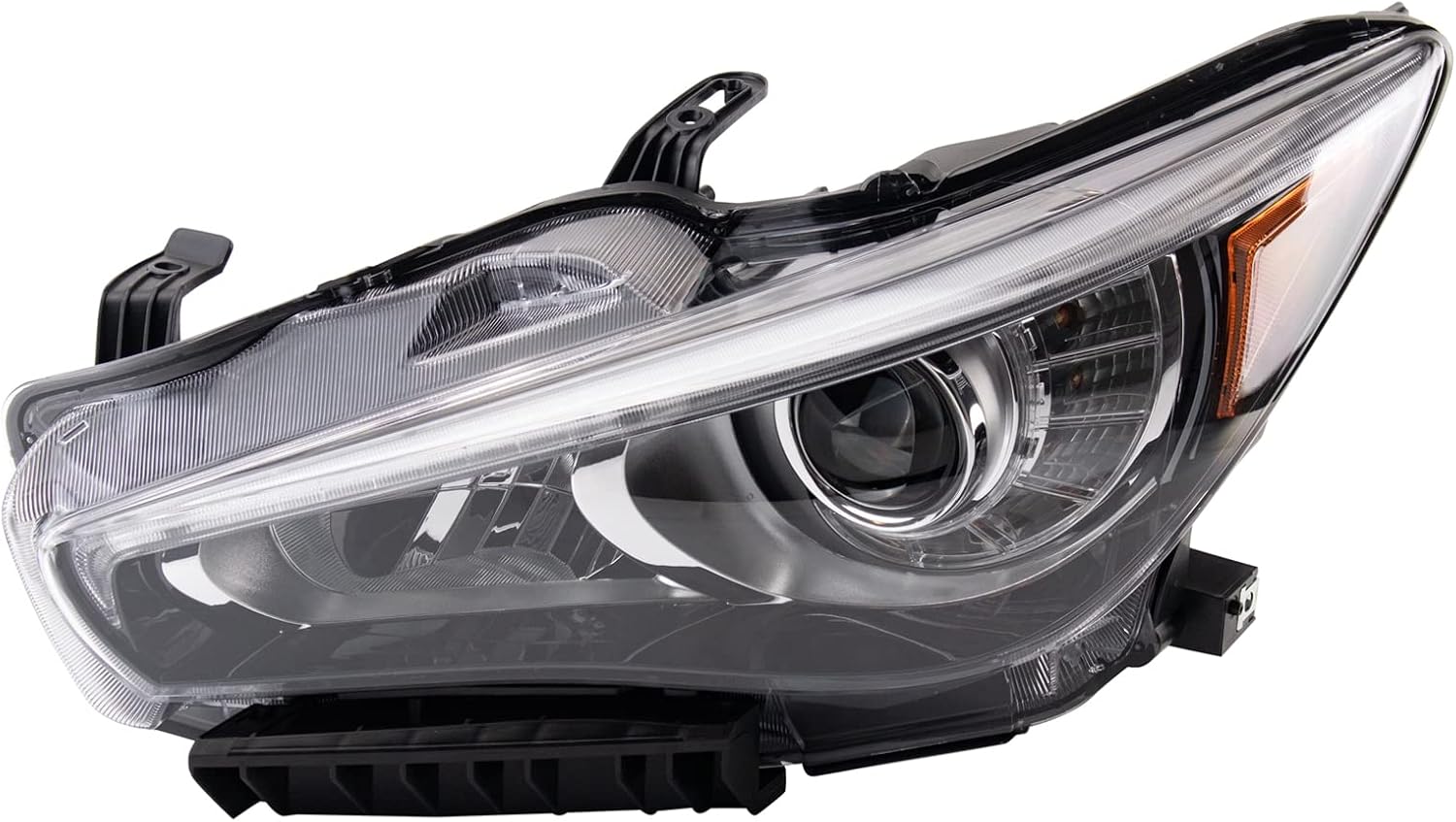 TRQ Driver and Passenger Side Headlight Assembly Set Compatible with 14-17 Infiniti Q50 without Adaptive Headlights LED Only