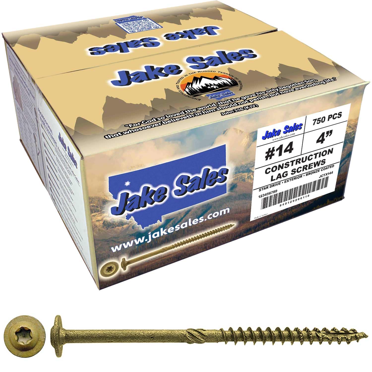 Jake Sales #14 x 4 Construction Lag Screw Exterior Coated Torx/Star Drive Heavy Duty Structural Lag Screw Far Superior to Common Lag Screws (Full Box 750 Screw Count) Modified Truss Washer Head