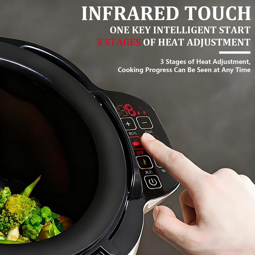 6L Rotating Cooking Pot, 200W Automatic Machine with Smart Touch Panel, 360° Rotating Inner Pot, 3D All-Round Heating for Stir-Frying & Stewing, Versatile Kitchen Appliance