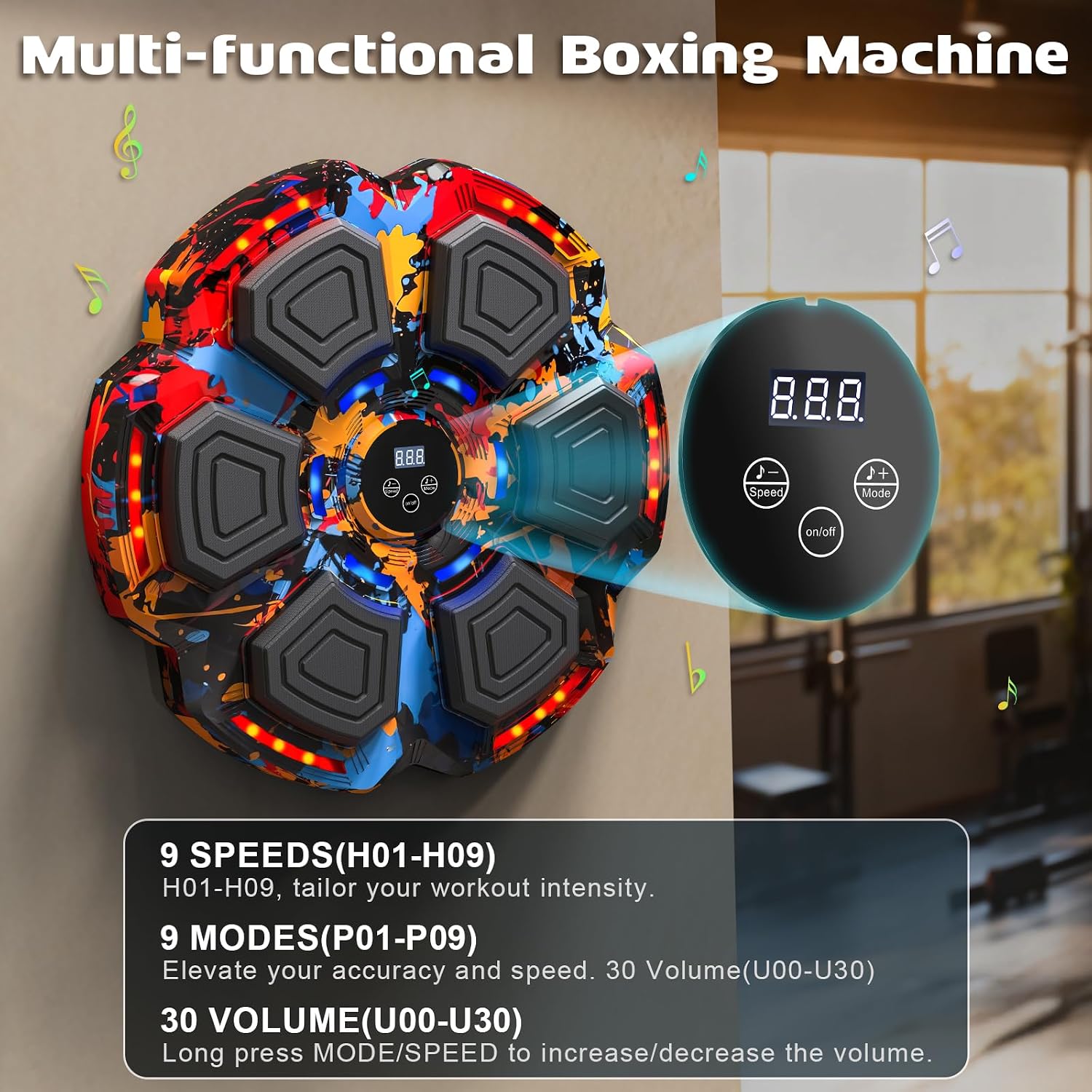 Music Boxing Machine, Smart Music Punching Machine for Adults Kids, Bluetooth Music Sync, Wall-Mounted Workout/Training Equipment with Boxing Gloves, Suitable for Home Gym Office Indoor Exercise
