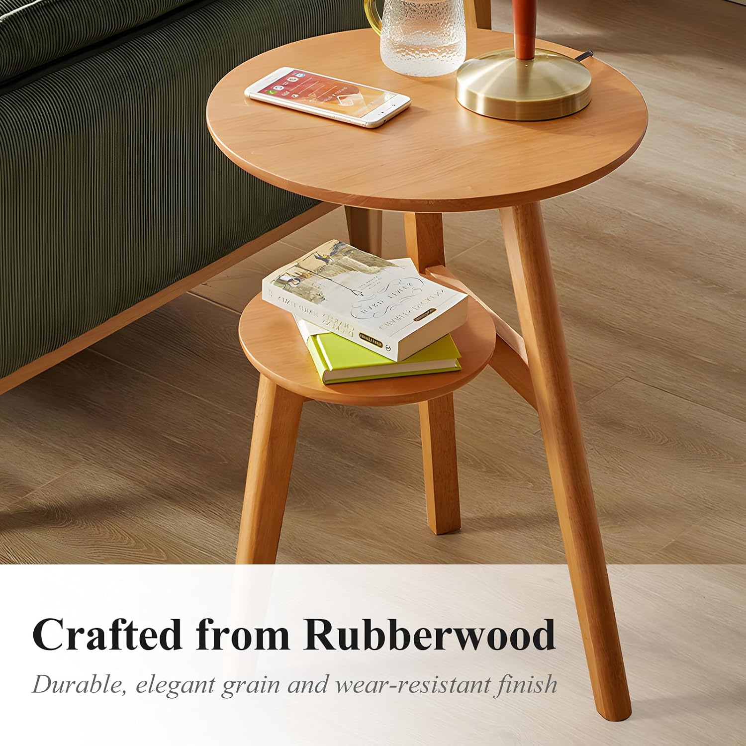 Side Table, 2-Tier Round End Tables Living Room, Mid Century Modern Side Table, Round Nightstand, Oak Accent Table, Small Round Coffee Table, 16.54' Dia.x 23.62' H(Natural)