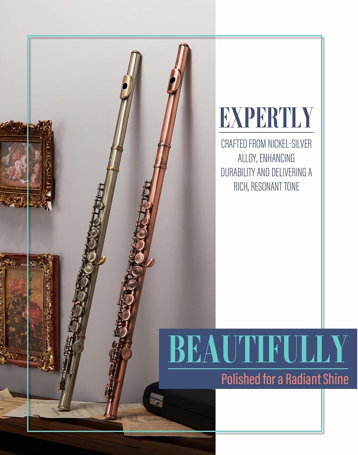 AKLOT Closed-Hole Concert C Flute: Flute Instrument with 16 Keys, Offset G, Smooth Cupronickel Keys, Air-Tight Pads, Include Stylish Leather Hard Case, Cleaning Kit, Stand, Gloves (LUM-AR)
