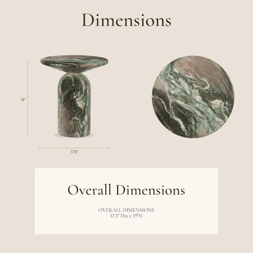 Poly & BARK Wels End Table – Reinforced Resin with Faux Marble Finish – Green – Modern Accent Table for Living Room or Bedroom – Round Side Table for Sofas, Lounge Chairs, or Reading Corners