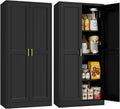 60' Tall Kitchen Storage Cabinet with 2 Doors, Metal Kitchen Pantry Cabinets with 3 Adjustable Shelves, Black Freestanding Food Cabinet, Large Cupboard for Office, Dining, Living Room,Hallway