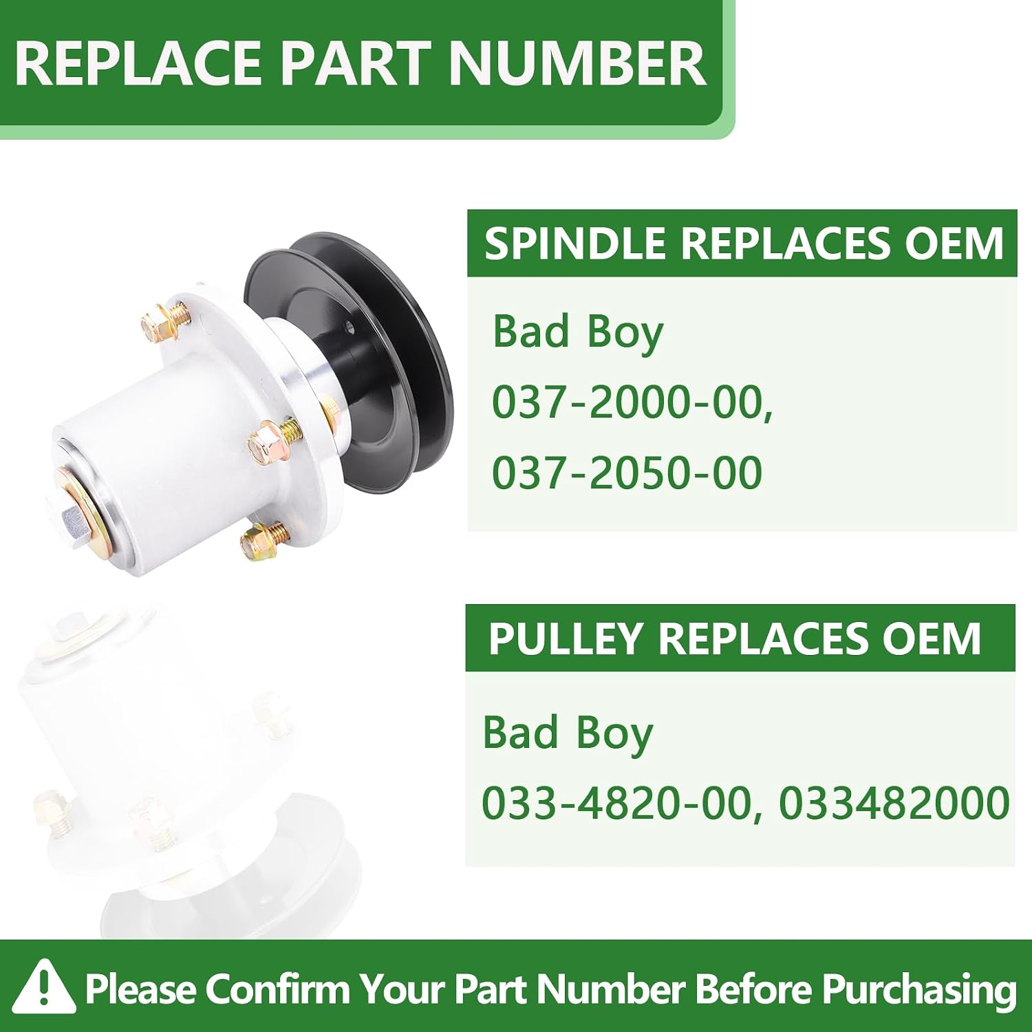 037-2000-00 Bad Boy Spindle Assembly 037-2050-00 with 033-4820-00 Pulley Fit for Bad Bo y MZ, MZ Magnum 42 48 inch Deck Mower (3 Pack)