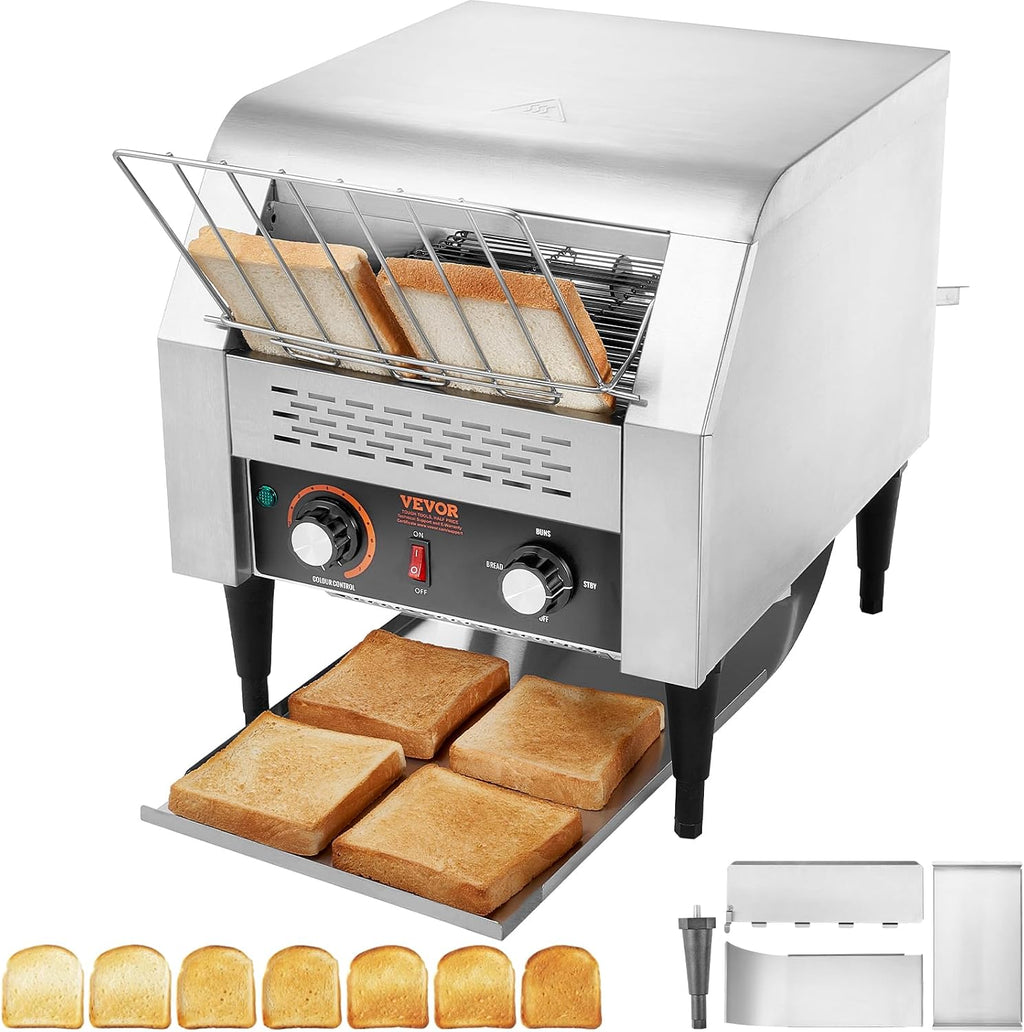 VEVOR Commercial Conveyor Toaster, 300 Slices/Hour Conveyor Belt Toaster, Heavy Duty Stainless Steel Commercial Toaster Oven for Toast Bun, Bagel, Bread