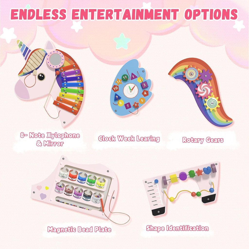 Spacocld Activity Wall Busy Board Panels - Sensory Wall Panel for Kids (5 Pieces Colorful Unicorn)