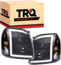 TRQ Performance Driver and Passenger Side Headlight Assembly Set Projection Style Black Housing Clear Lens Compatible with 07-14 GMC Yukon 07-14 GMC Yukon XL 1500 07-13 GMC Yukon XL 2500