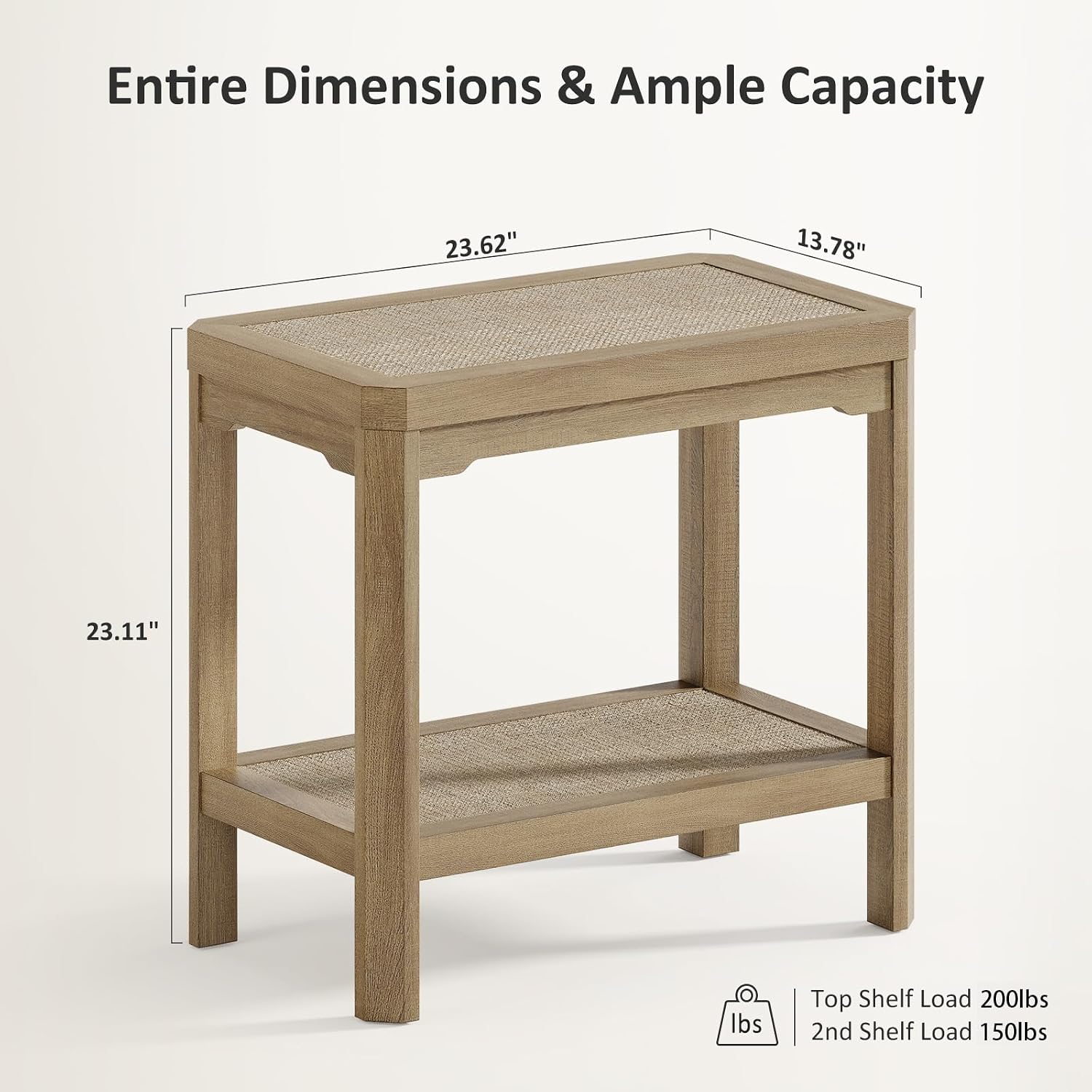 Eclatara Rattan Nightstands - Farmhouse 2 Tier End Table for Bedroom - Accent Polygon Side Table for Small Space Narrow Coffee Table Bamboo, Oak
