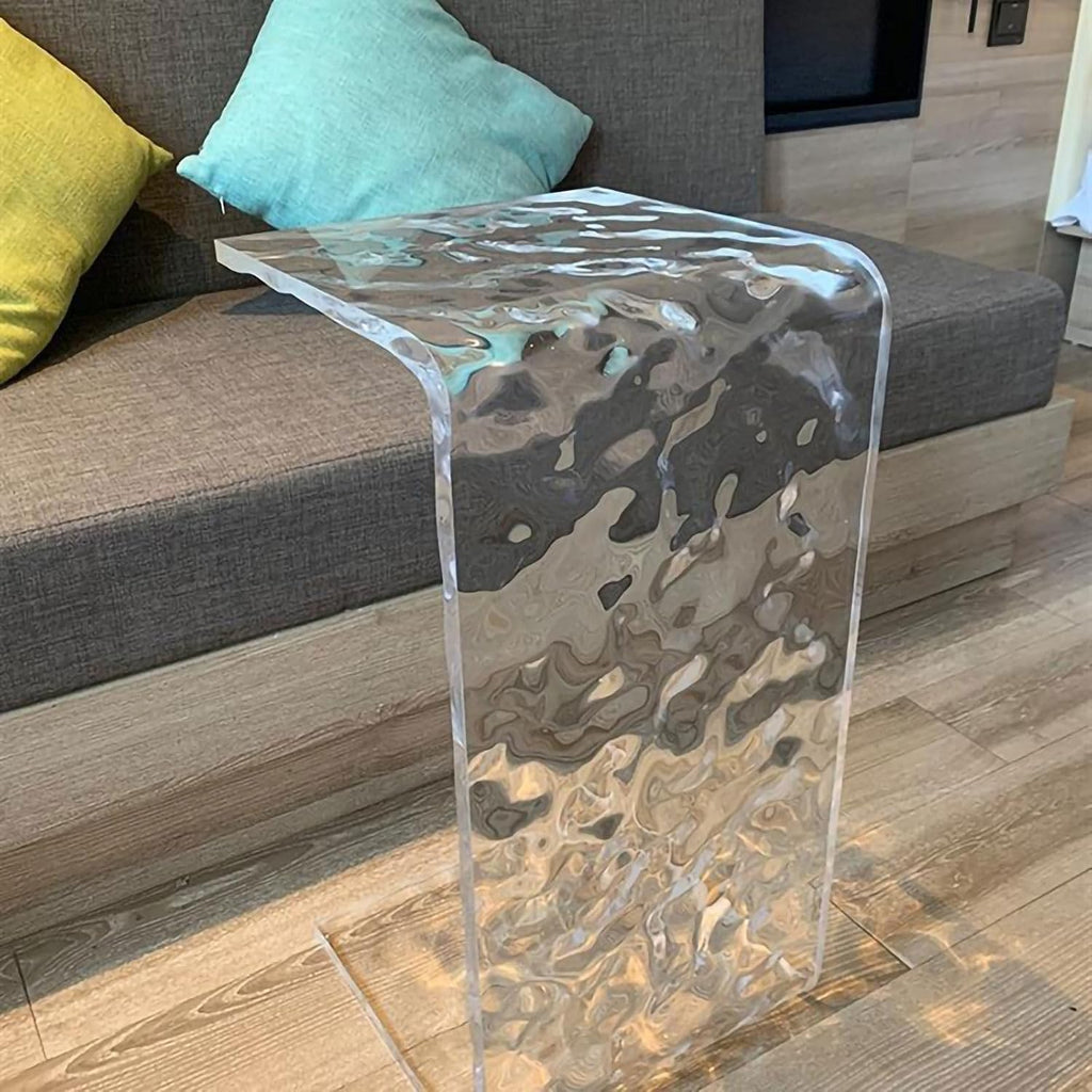 Acrylic C Table for Couch, 25.6 in Multipurpose C Shape Side Table Clear Acrylic Couch Table, Modern End Table Snack Laptop Holder, Slim Accent Sofa Side Table for Living Room Bedroom Patio