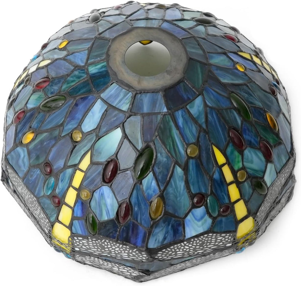 Lamp Shade Replacement Only 12 Inch Small Stained Glass Ceiling Light Blue Dragonfly Vintage Art Deco For Pendant Wall Floor Lamps
