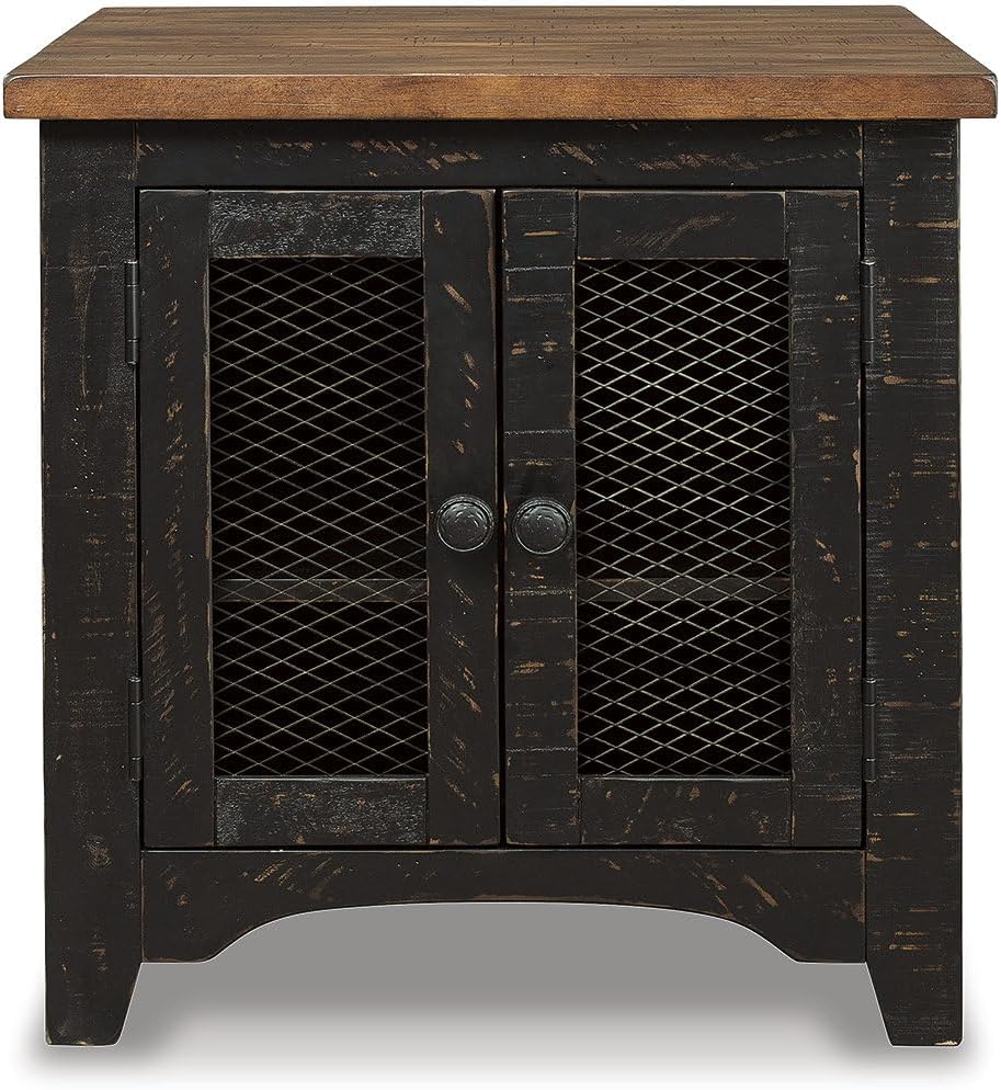 Signature Design by Ashley Valebeck Farmhouse Rectangular End Table with Storage, Distressed Brown & Black Finish