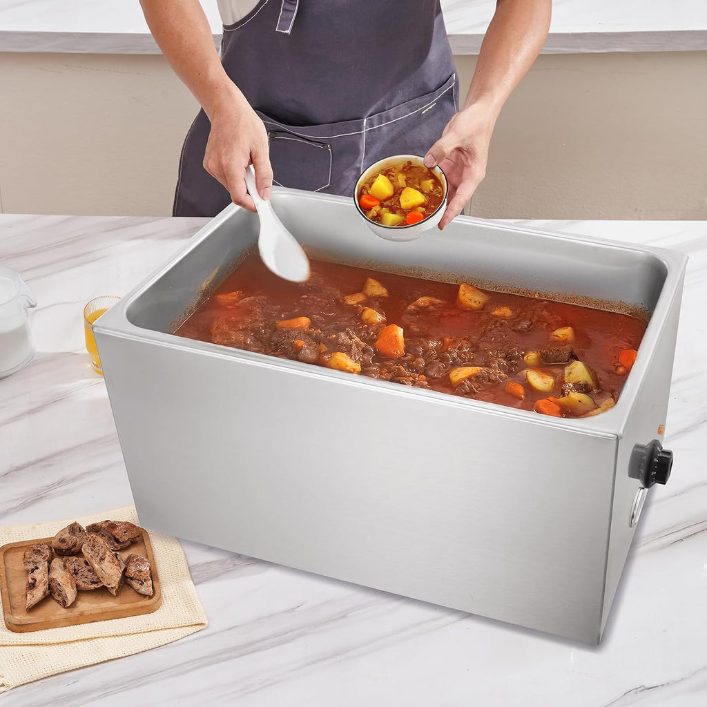VEVOR Commercial Food Warmer 24QT Bain Marie 1200W Electric Buffet Steam Table - Countertop Stainless Steel for Wet or Dry Use - Parties, Catering and Restaurant