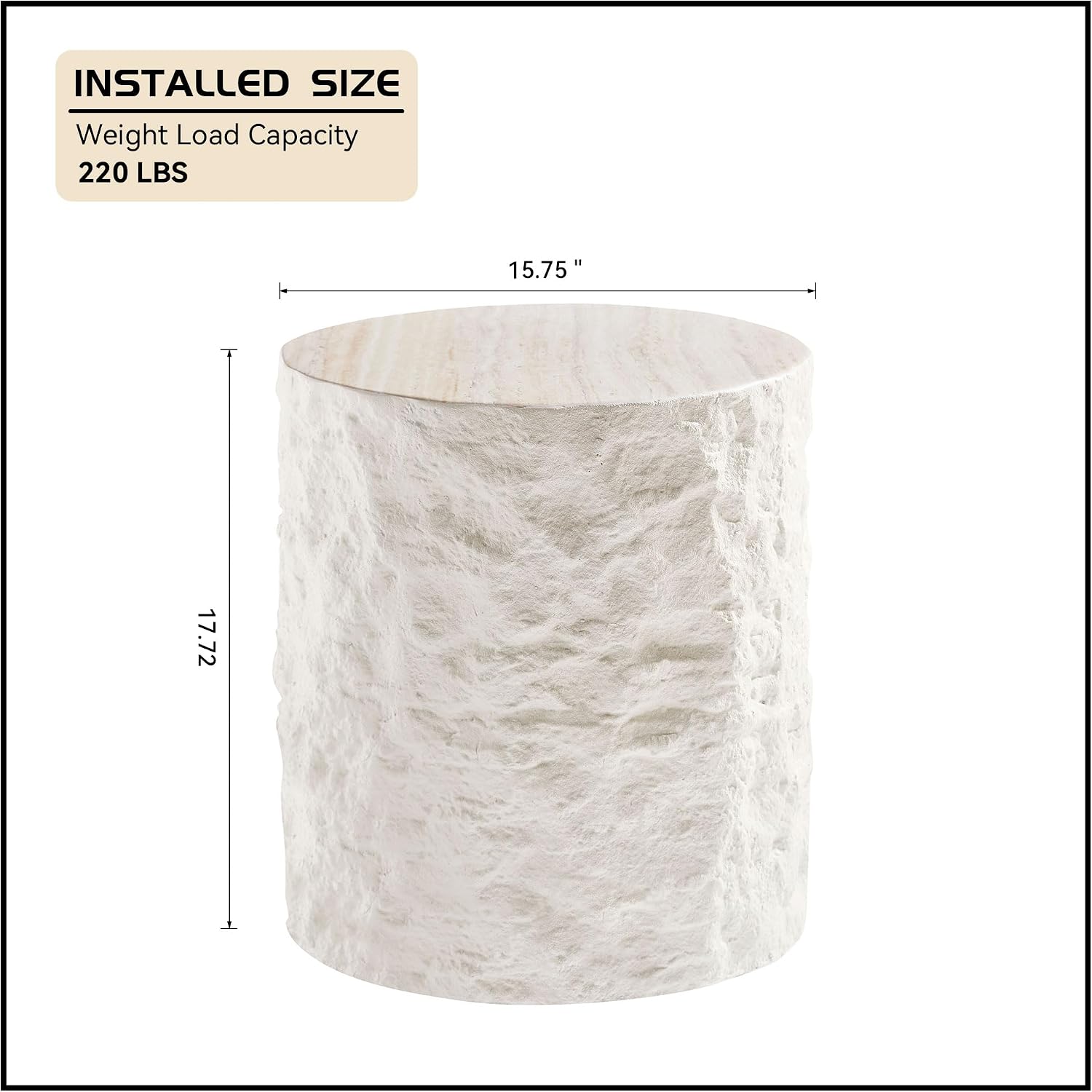 Round Side Table Small Coffee Table for Living Room Circle End Table for Bedroom Apartment, No Need Assembly (Fiberglass 15.75'' Cement Stone Pattern)