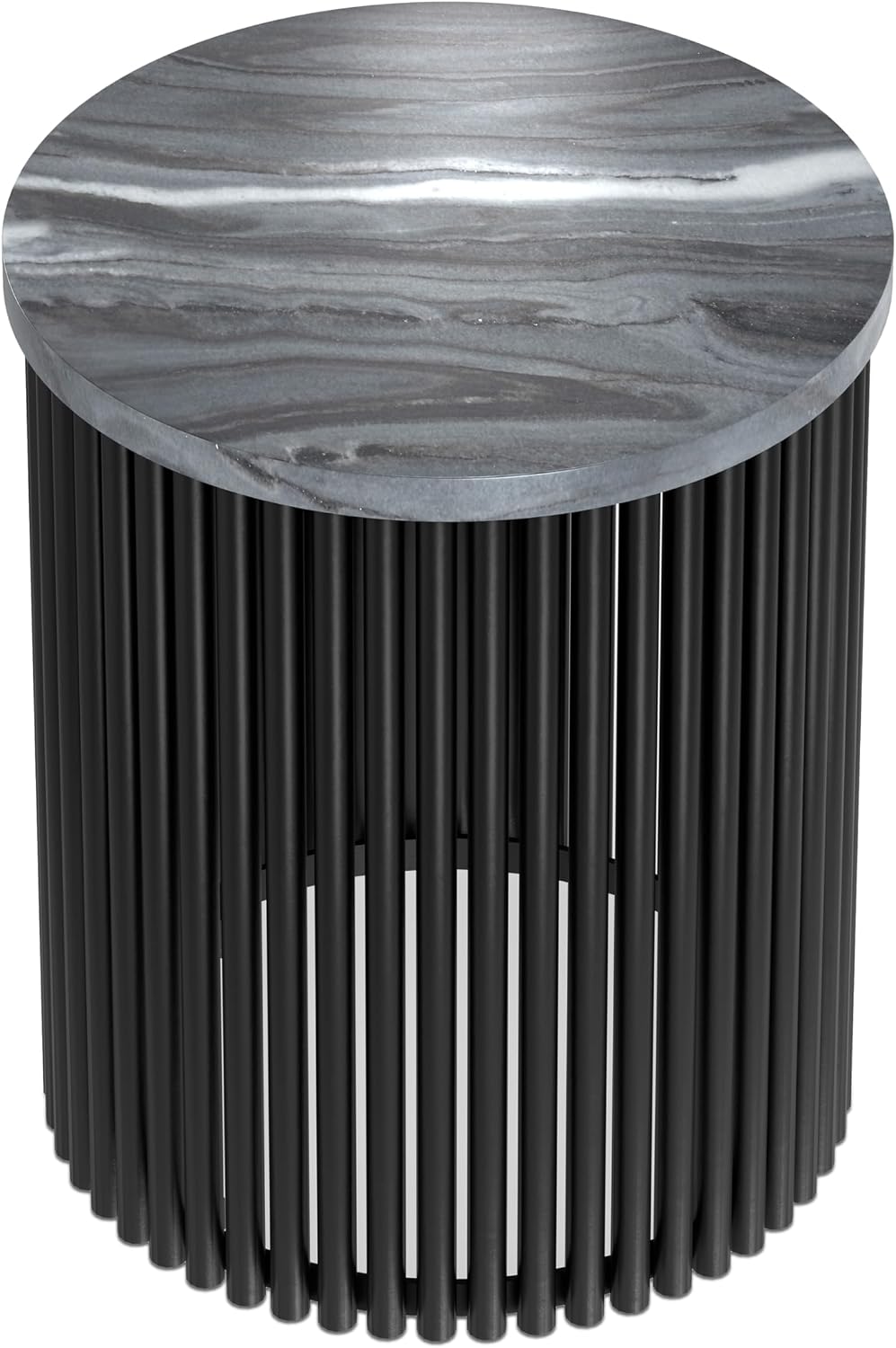 SIMPLIHOME Demy Metal Accent Table - 18 inch Wide Solid Metal Round Side Table with Genuine Marble Top and Slatted Base in Black, Contemporary End Table for Living Room with Compact Design, Assembled