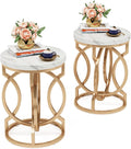 Tribesigns Modern Round End Table Set of 2, Multifunctional Accent Table Small Side Table for Living Room, White Gold with Faux Marble Top, 19.7'W x 19.7'D x 25.6'H