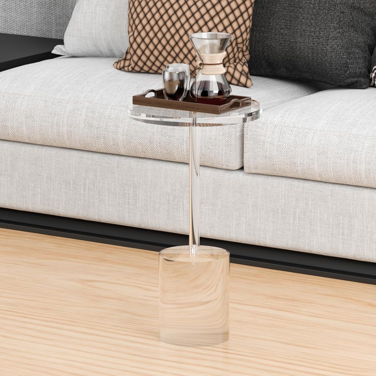 Acrylic End Table, Modern Minimalist Acrylic Side Tables, Clear Side Table for Living Room, Bedroom, Office, Drink Table (12' D x 12' W x 21' H, Transparent)