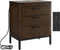 Leick Home Tableau Nightstand Side Table with Drawer and Lower Cabinet Rustic Modern – USB-C Fast Charging Station – Durable Solid Wood – Living Room, Bedroom, Office, Distressed Riverstone, 9076