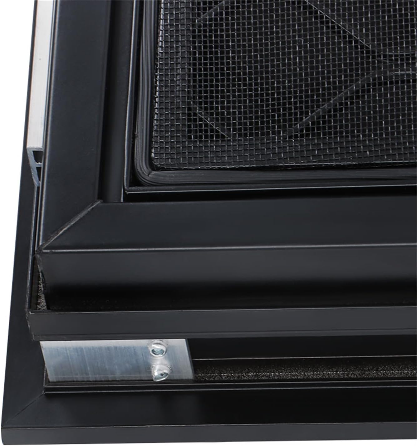 labwork Driver RV Entry Door with Radius Corners on Top and Square Bottom with Screen Door and Window 26(W) × 32(H) Black