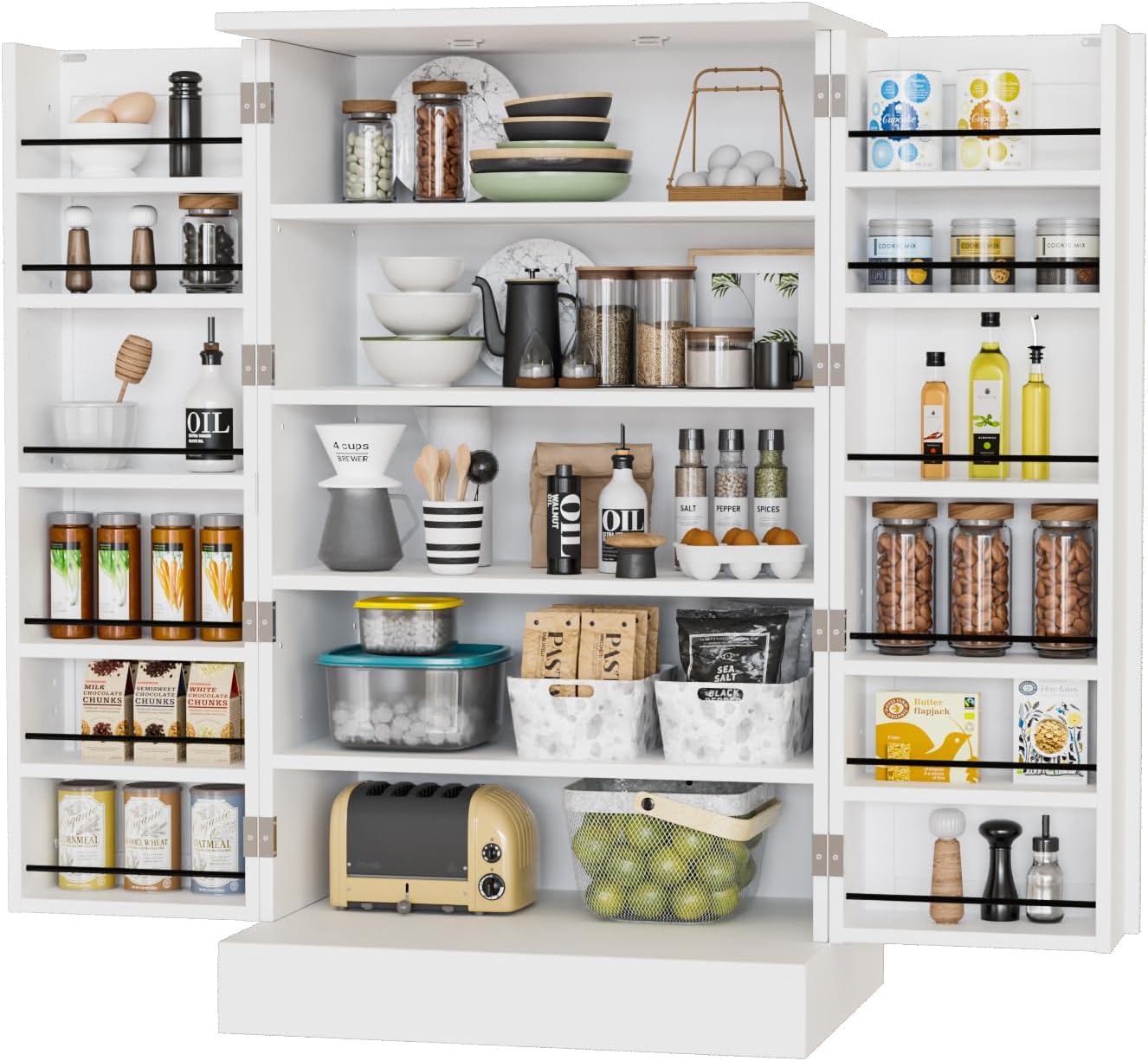 VINGLI 40 Inch White Pantry Cabinet with Doors, Small Kitchen Pantry Storage Cabinet Freestanding, Food Pantry Cabinet with Adjustable Shelves & Door Storage for Kitchen Dining Room Living Room