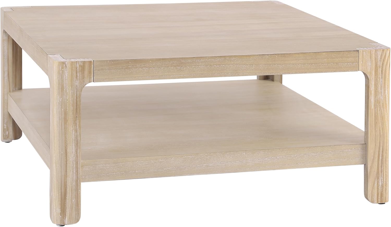 Farmhouse Modern Coffee Table Simple Style Square Cocktail Center Table with Open Shelf for Living Room Furniture, Natural