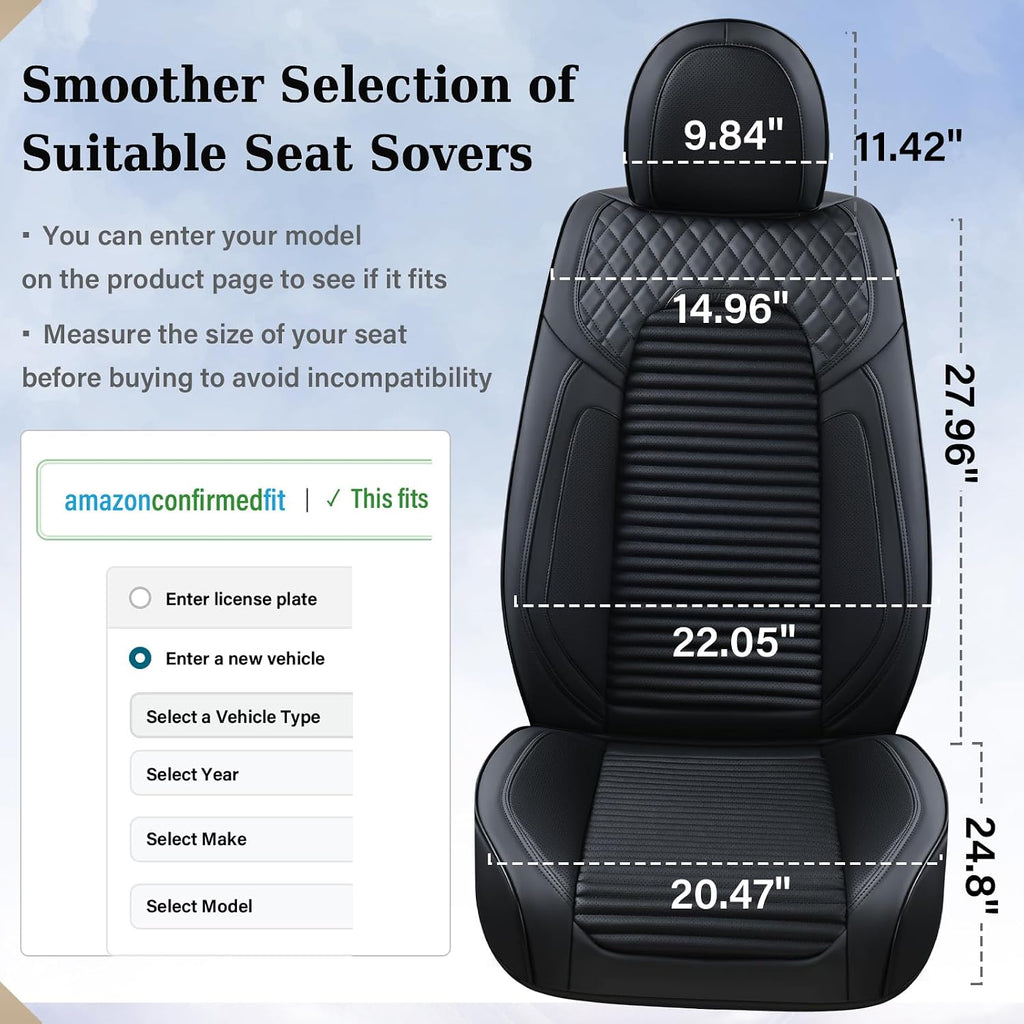 Coverado Front Seat Covers, Leather Car Seat Covers, Black Seat Covers for Cars, Car Seat Protector Cushions Universal Fit for Most Cars & SUV Trucks(Black)