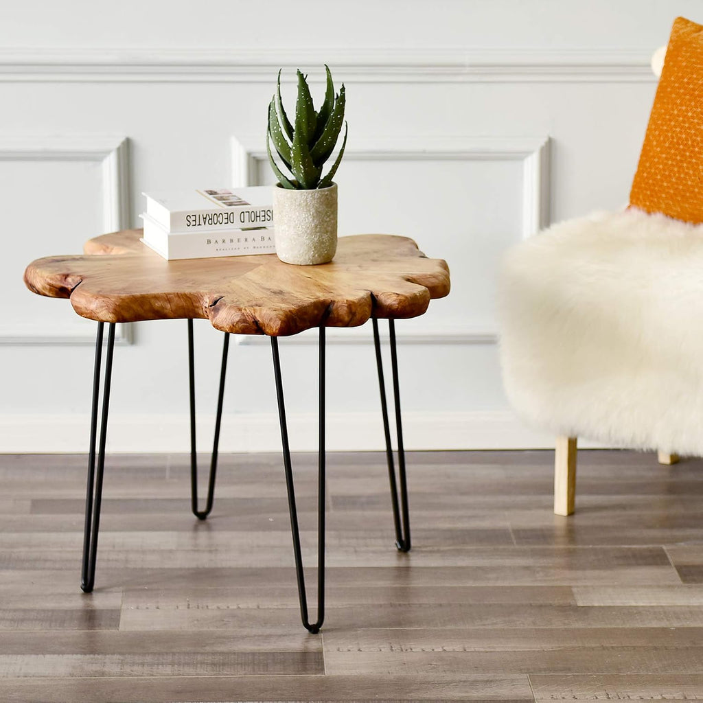 WELLAND Live Edge Cedar Coffee Table 32' W x 32' D x 20.5' H Rustic Round Table for Living Room, Patio, Bedroom, Home Office