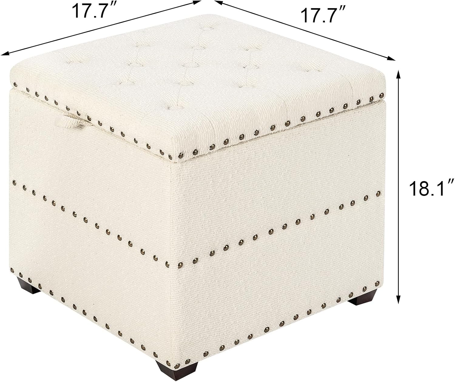 Adeco 18' Velvet Storage Ottoman with Tray Top, Modern Square Cube Footrest Coffee Table for Living Room, Bedroom, Dorm - Warm White, No Assembly Required