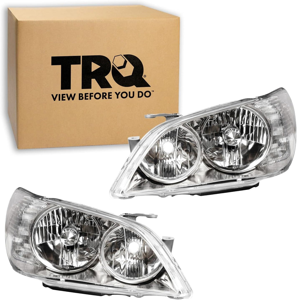 TRQ 2 Piece Headlight Assembly Set Chrome Bezel Driver & Passenger Side Compatible with Lexus IS300 2001-2005 LX2502121 LX2503121 8111053040 8115053040