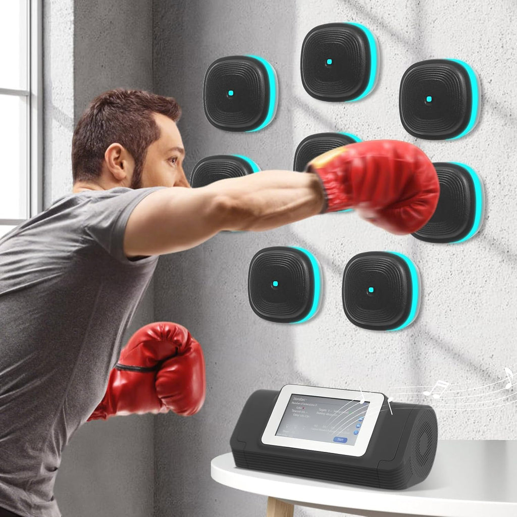 Split Musical Boxing Touch Screen Music Punching Machine with 8 Targets and 10 Training Modes 2000mAh Wall Mounted Smart Bluetooth Split Boxing Target Workout Punching Equipment, 6 Colors Lighting