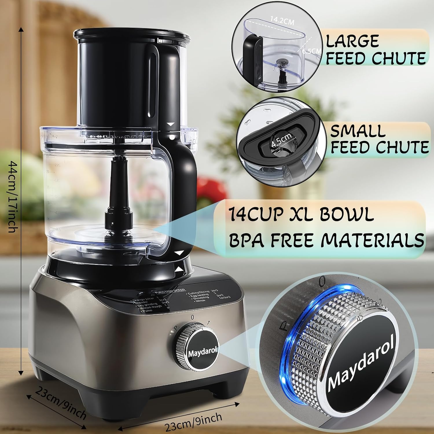 11-in-1 Food Processor and Blender Combo, 14 Cup Food Processor with Large Chute, 51 oz for Smoothies & Ice, for Chopping, Grinding, Slicing, Shredding, Purees & Dough, Dishwasher Safe