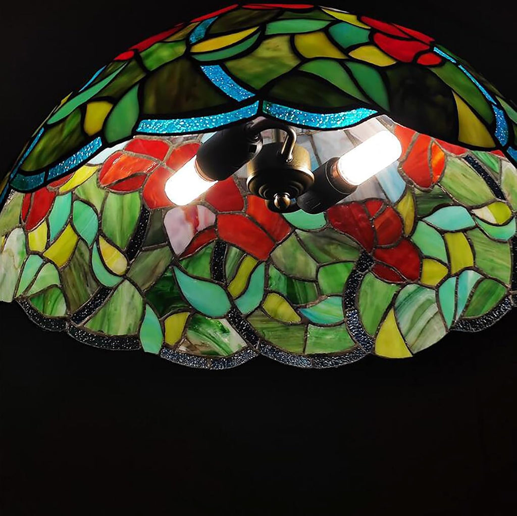 Green Leaves Lamp Shade Replacement, Red Blue Stained Glass Shade, Tiffany Style 20 Inch Lamp Shade for Table Lamps Ceiling Lamps Floor Lamp Dining Table