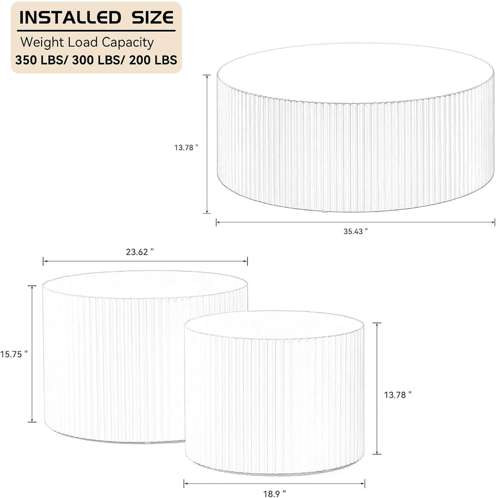WILLIAMSPACE White Round Coffee Table Set of 3, Modern Circle Wood Coffee Table Set, 3 Peice Nesting Coffee Accent Side Table End Table for Home Office, No Assembly (3 PCS, White)