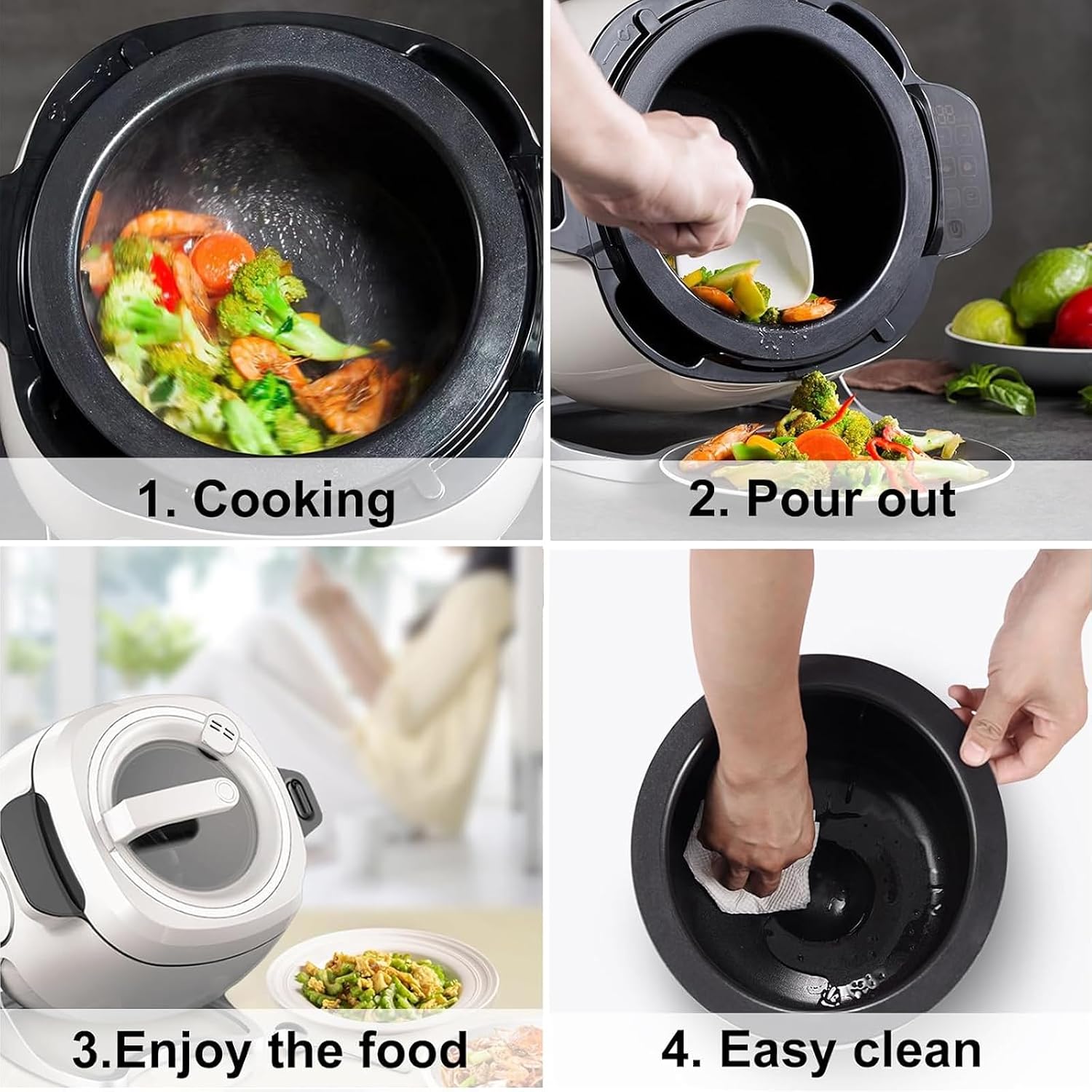 2000W Commercial Food Processor & Automatic Cooker - 6L Stainless Steel Pot with 360° Rotation, 3D Heating & 3 Speed Modes for Stir Frying/Soup/Rice, Home & Restaurant Kitchen Appliance