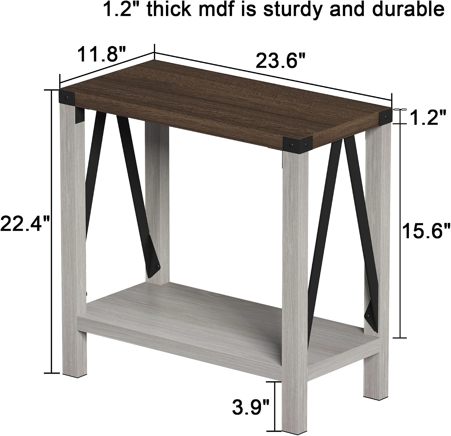ChooChoo Farmhouse End Table Set of 2, Narrow Side End Table with Storage Shelf, Rustic A-Design Nightstand Sofa Table for Living Room, Bedroom(White&Brown)