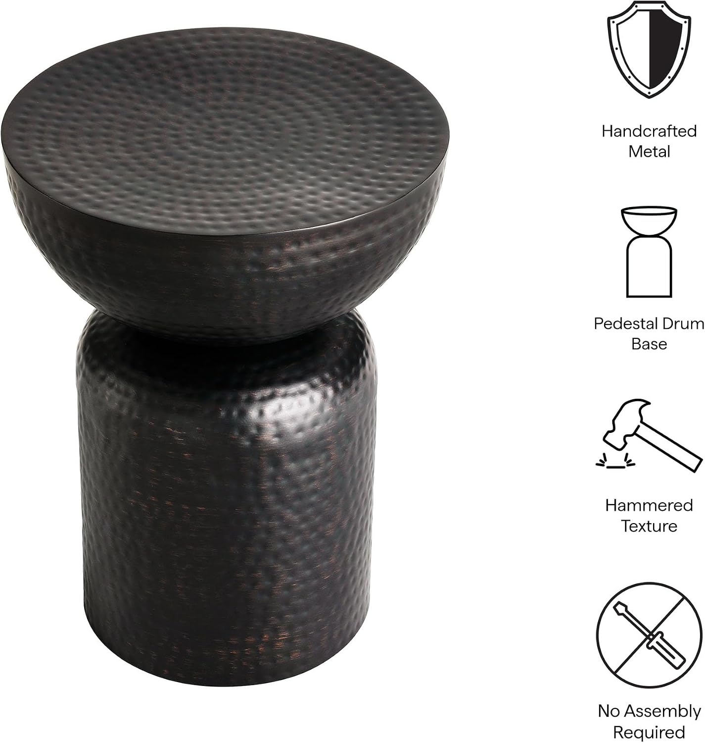 Modway Mella Metal Hammered Side Table in Black - Accent End Table for Living Room, Bedroom, Hallway
