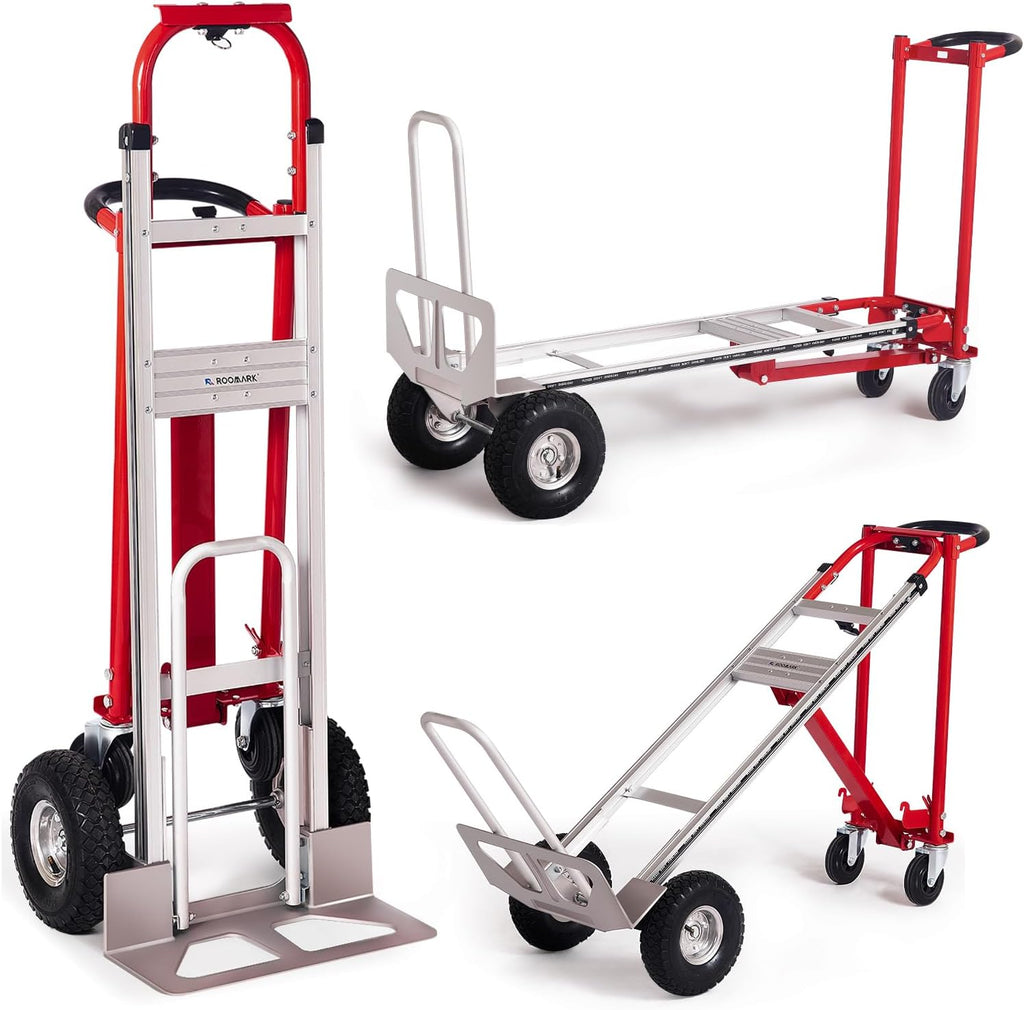 3-in-1 Folding Hand Truck, 770LBS Capacity Aluminum Alloy Dolly Cart with 4 Wheels, Convertible Dolly Portable Hand Truck for Moving, Warehouse, Delivery, Industrial Use