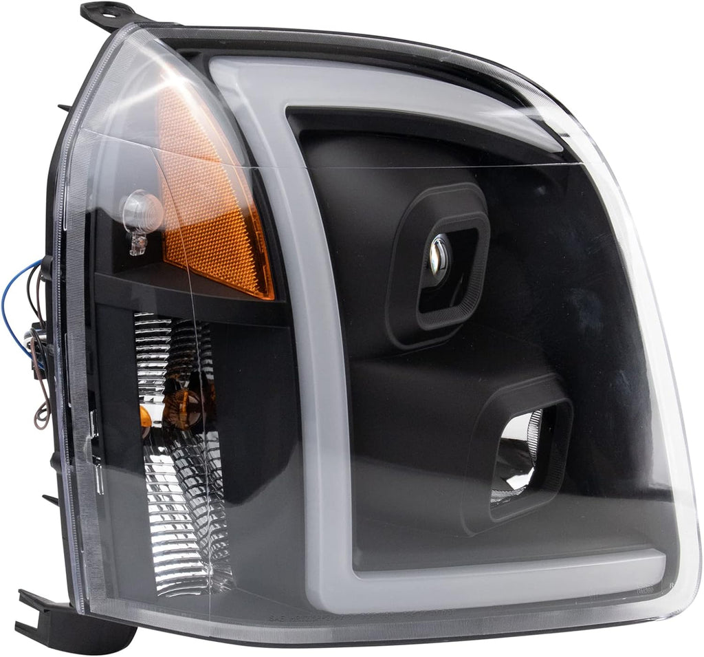 TRQ Performance Driver and Passenger Side Headlight Assembly Set Projection Style Black Housing Clear Lens Compatible with 07-14 GMC Yukon 07-14 GMC Yukon XL 1500 07-13 GMC Yukon XL 2500