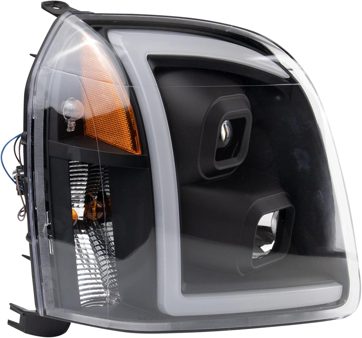TRQ Performance Driver and Passenger Side Headlight Assembly Set Projection Style Black Housing Clear Lens Compatible with 07-14 GMC Yukon 07-14 GMC Yukon XL 1500 07-13 GMC Yukon XL 2500