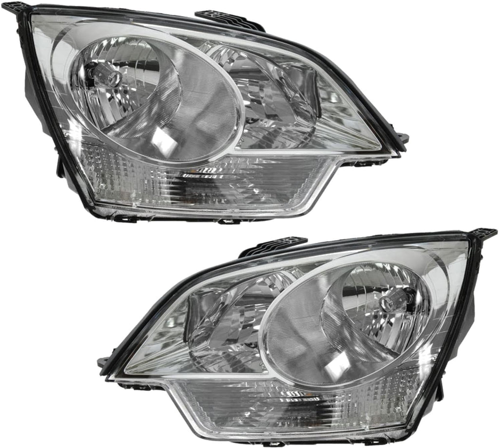 TRQ 2 Piece Headlight Assembly Set Chrome Bezel Driver & Passenger Side Compatible with Chevrolet Captiva Sport 2012-2014 Saturn Vue 2008-2010 GM2502306 GM2503306 22886833 22886834 96830927 96830928