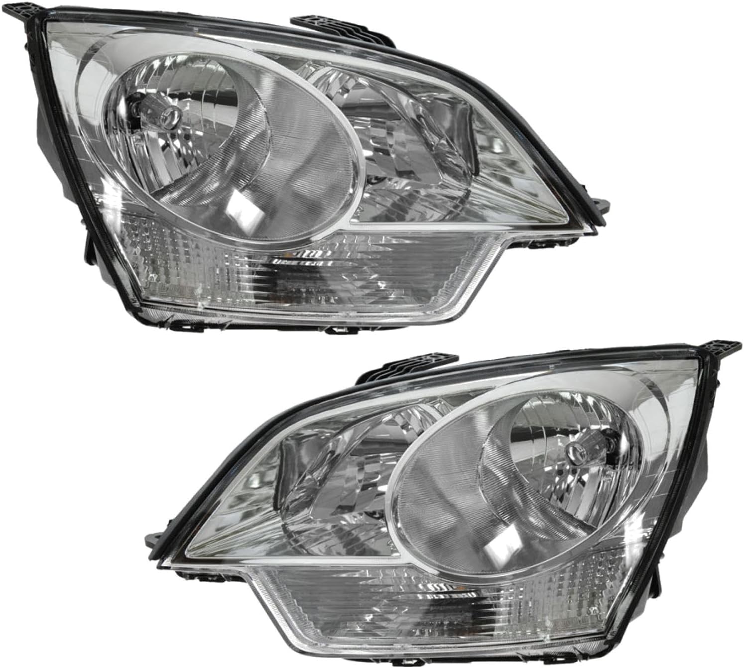 TRQ 2 Piece Headlight Assembly Set Chrome Bezel Driver & Passenger Side Compatible with Chevrolet Captiva Sport 2012-2014 Saturn Vue 2008-2010 GM2502306 GM2503306 22886833 22886834 96830927 96830928