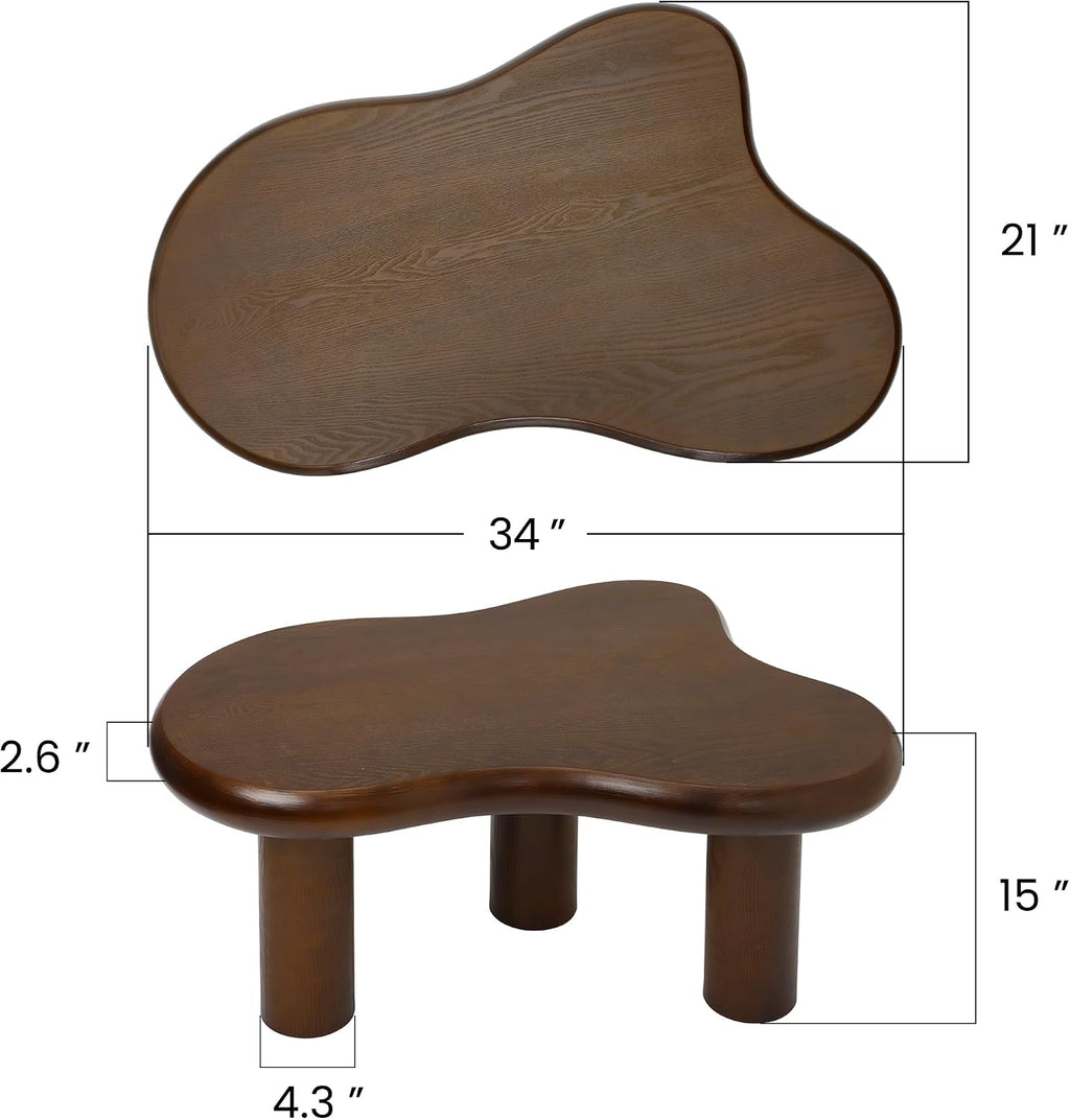 34'(L) Cloud Coffee Table, Modern Wood Coffee Table for Living Room, Accent Center Tables with 3 Legs, Small Tea Tables for Balcony, Patio, Bedroom, Walnut