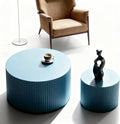 Nesting Coffee Table Set of 2, 23.6 inch Round Coffee Tables, MDF Nesting Tables with Roman Column Design, Modern Handcrafted Wooden Drum Accent Tables for Living Room - Light Blue